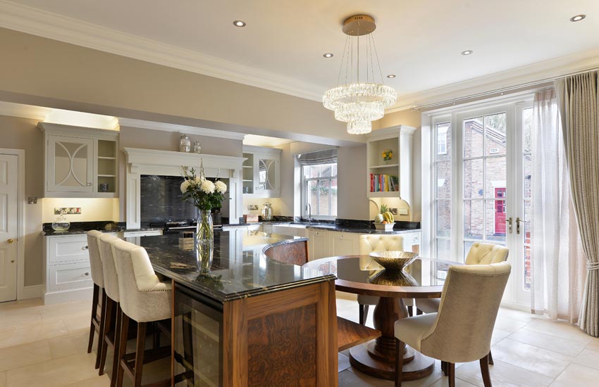 bespoke kitchen with round table and island